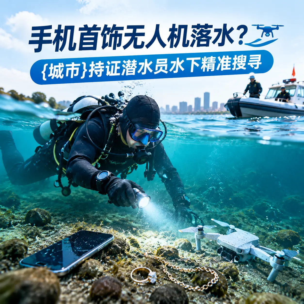 手机首饰无人机落水？特克斯持证潜水员水下精准搜寻